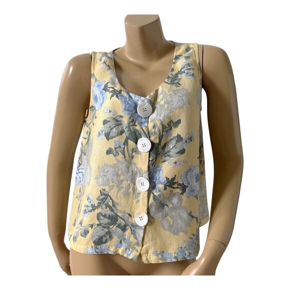 MNG Casual Womens Size Medium Sleeveless Floral Button Up Crop Tank Top Shirt - Picture 1 of 6